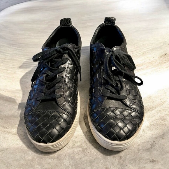 Brighton Ferrara Monte Leather Sneakers Black Woven Sz 9M Ret $235 Padded Comfy - Picture 5 of 8